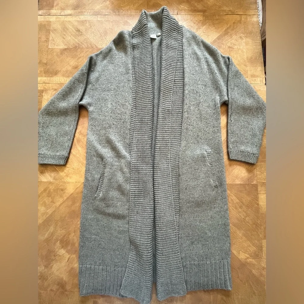 GAP Long Open-Front Wool Blend Cardigan in Gray | Size L